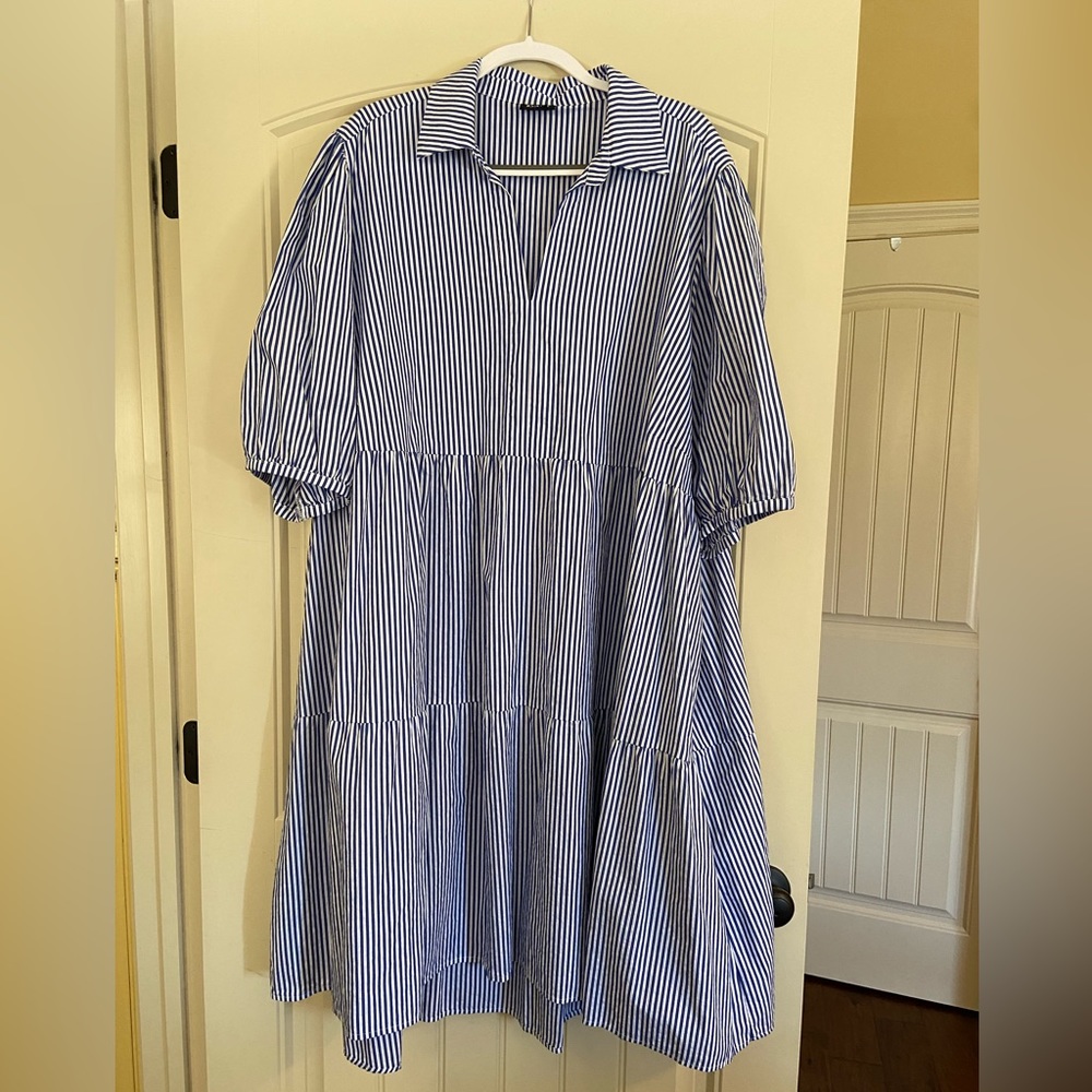 Evans by Avenue Blue White Stripe Cotton Dress